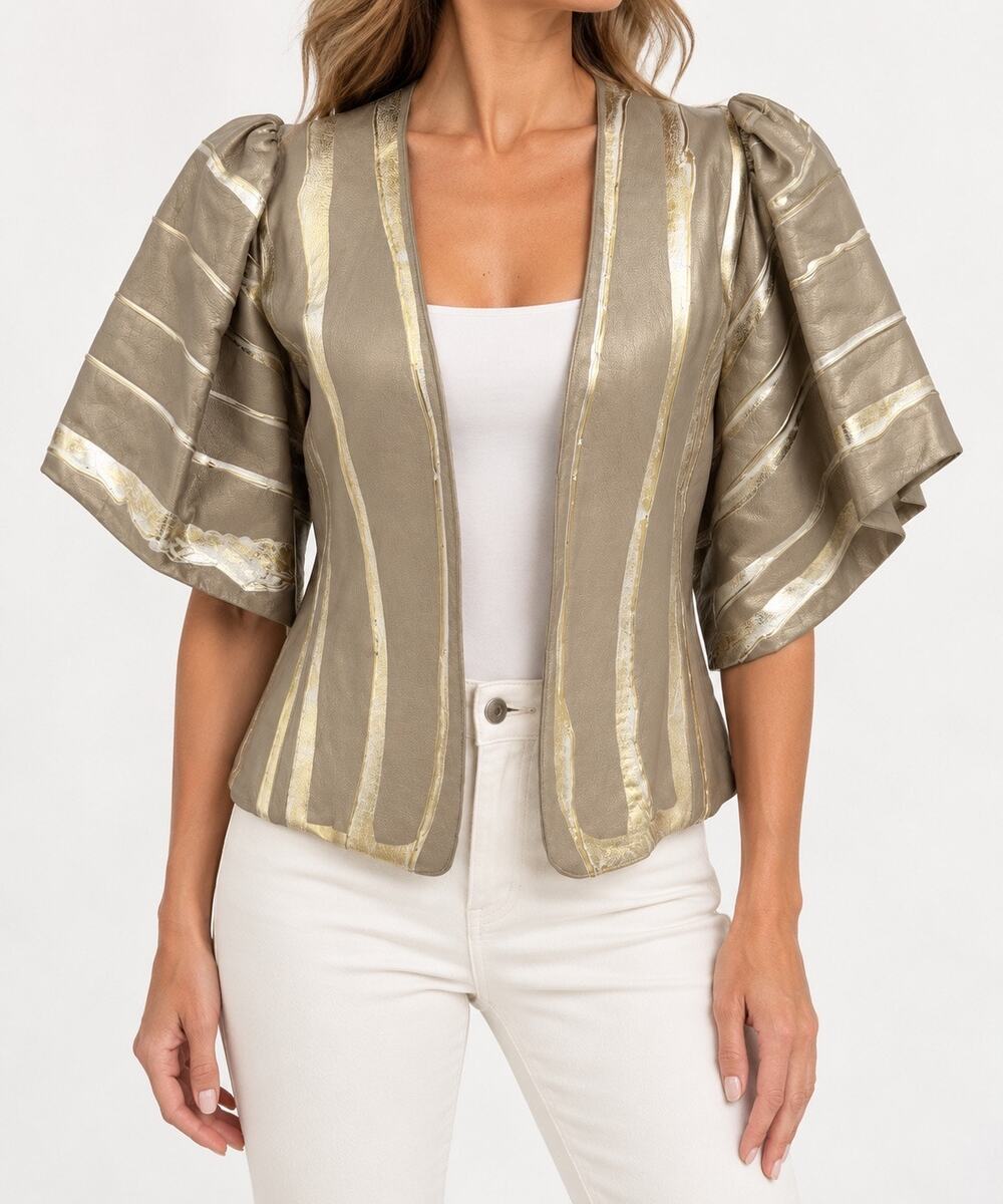 Terry & Toni XS 80s Hand Painted Leather Jacket Metallic Gold Art to Wear Rare